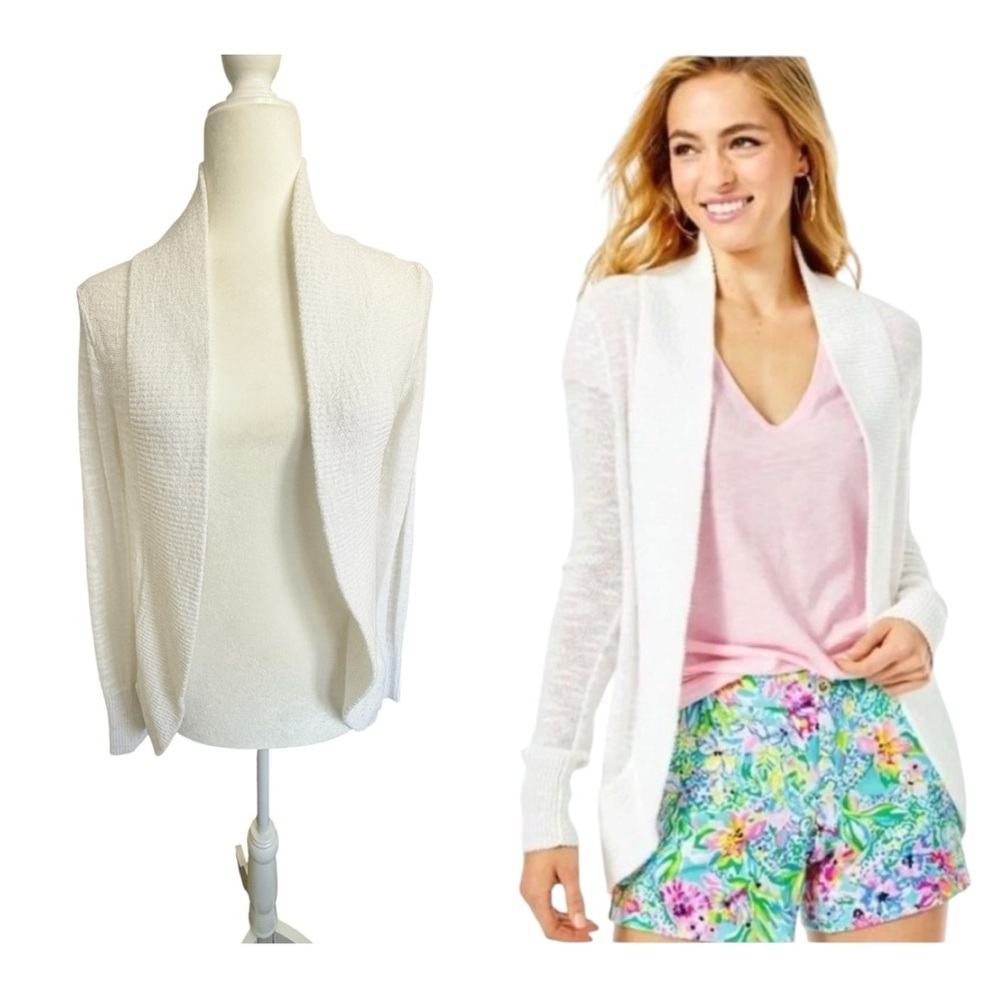 Lilly Pulitzer Amalie Open Front Cardigan XS Glass White Beach LightweightResort